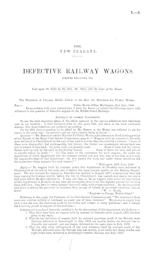 DEFECTIVE RAILWAY WAGONS (PAPERS RELATING TO).