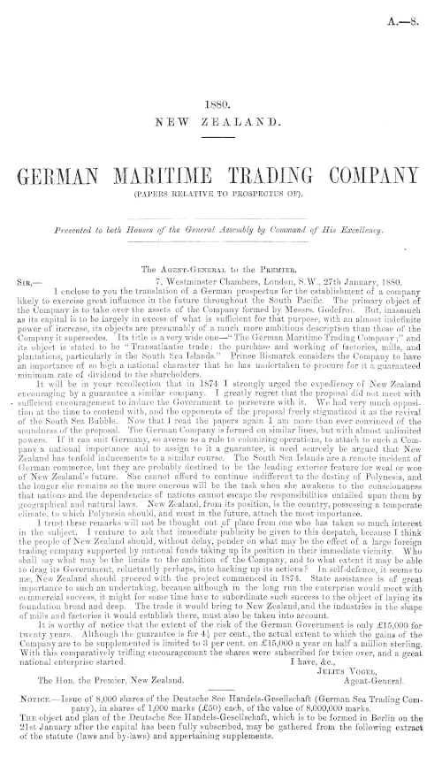 GERMAN MARITIME TRADING COMPANY (PAPERS RELATIVE TO PROSPECTUS OF).