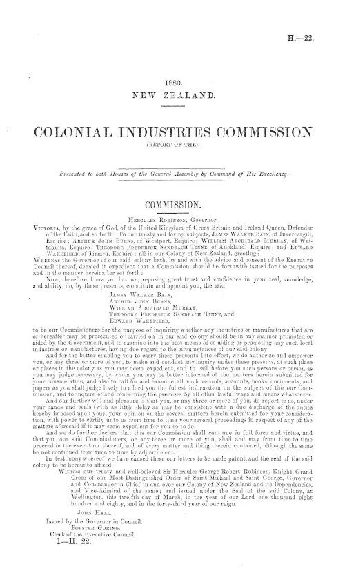 COLONIAL INDUSTRIES COMMISSION (REPORT OF THE).