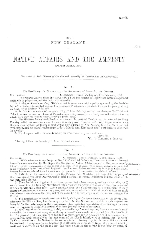 NATIVE AFFAIRS AND THE AMNESTY (PAPERS RESPECTING).