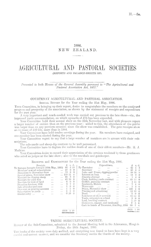 AGRICULTURAL AND PASTORAL SOCIETIES (REPORTS AND BALANCE-SHEETS OF).