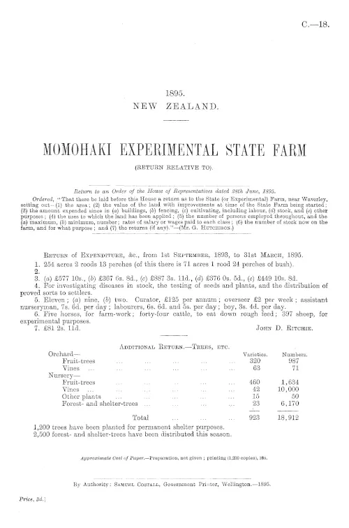 MOMOHAKI EXPERIMENTAL STATE FARM (RETURN RELATIVE TO).