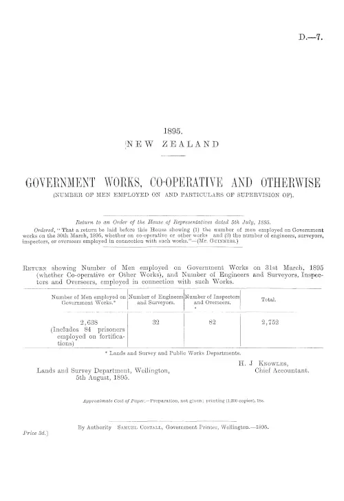 GOVERNMENT WORKS, CO-OPERATIVE AND OTHERWISE (NUMBER OF MEN EMPLOYED ON AND PARTICULARS OF SUPERVISION OF).