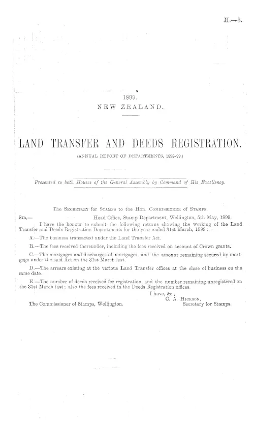 LAND TRANSFER AND DEEDS REGISTRATION. (ANNUAL REPORT OF DEPARTMENTS, 1898-99.)