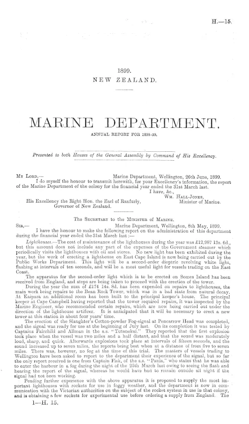 MARINE DEPARTMENT. ANNUAL REPORT FOR 1898-99.