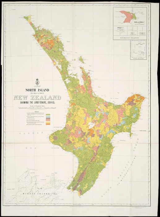 North Island (Te Ika-a-Maui), New Zealand [cartographic material] : showing the land-tenure, 1904-05 / G.P. Wilson, delt.
