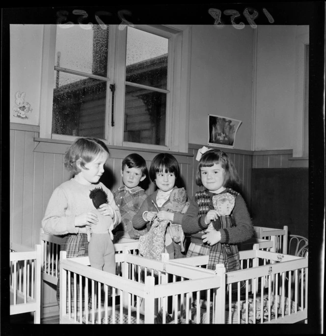 Girls with dolls, at Citizen's Day Nursery, Wellington