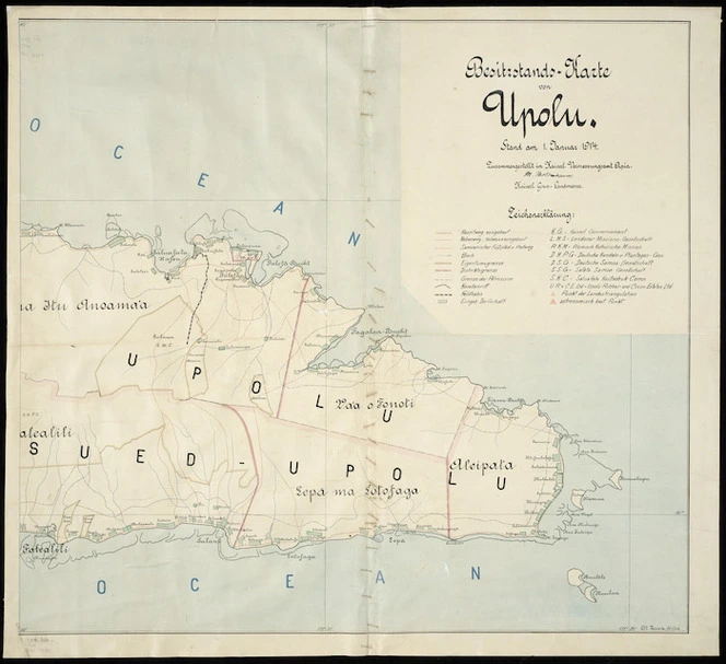 Besitzstands-Karte von Upolu [cartographic material] : Stand am 1 Januar 1914 / M. Moldenhauer, Kaiserl. Gouv. Landmesser.