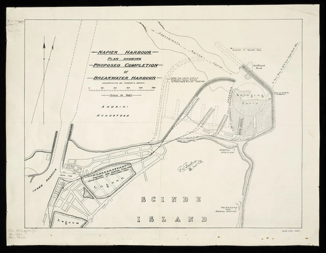 Napier Harbour plan showing proposed completion of breakwater harbour [cartographic material].