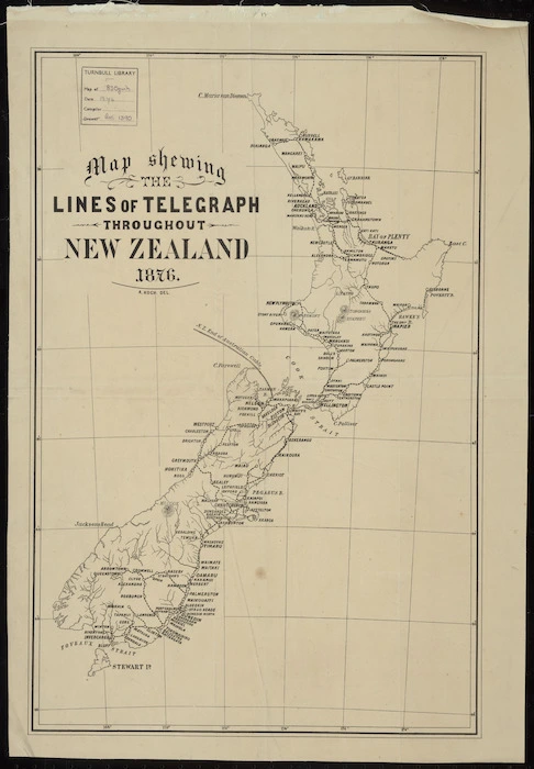 Map shewing the lines of telegraph throughout New Zealand [cartographic material] / A. Koch, delt.