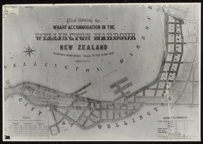 Plan showing the wharf accommodation in the Wellington Harbour, New Zealand [cartographic material] / drawn by A. Koch, 1886.