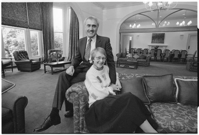 Prime Minister Geoffrey Palmer and his wife Margaret, Premier House, Wellington