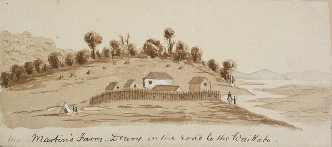 Hamley, Joseph Osbertus 1820-1911 :Martin's Farm, Drury, on the road to the Waikato. [1863]