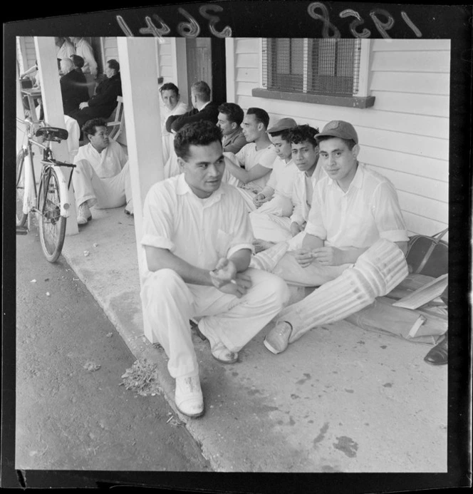 Cricketers at Kilbirnie Pavilion, Wellington