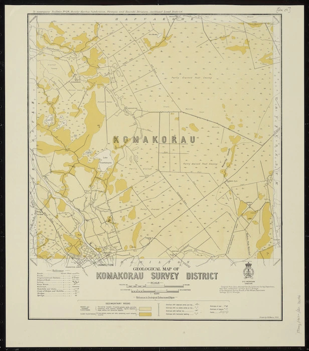 Geological map of Komakorau survey district [cartographic material] / drawn by G.E. Harris.