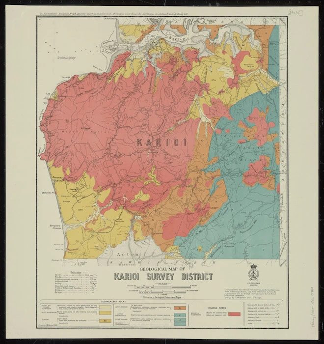 Geological map of Karioi survey district [cartographic material] / drawn by G.E. Harris.