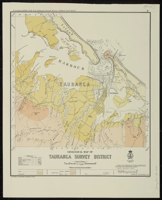 Geological map of Tauranga survey district [cartographic material] / drawn by G.E. Harris.