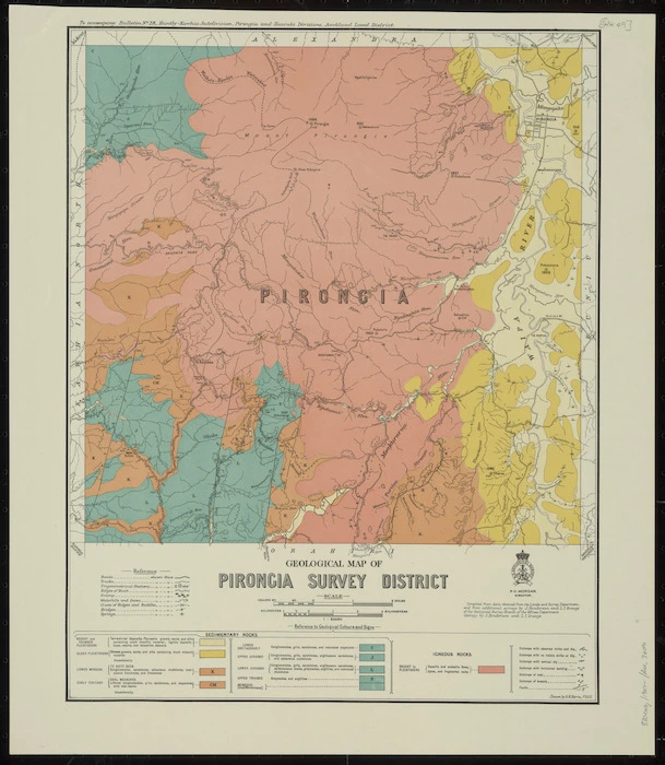 Geological map of Pirongia survey district [cartographic material] / drawn by G.E. Harris.