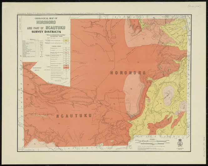 Geological map of Horohoro and part of Ngautuku survey districts [cartographic material] / drawn by G.E. Harris.