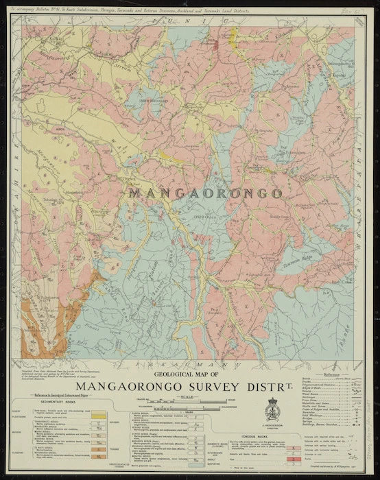 Geological map of Mangaorongo survey distrt. [cartographic material] / compiled and drawn by A.W. Hampton.