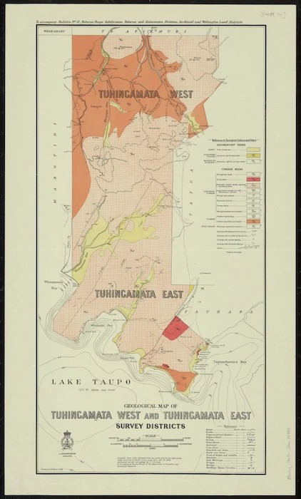 Geological map of Tuhingamata West and Tuhingamata East survey districts [cartographic material] / drawn by G.E. Harris.