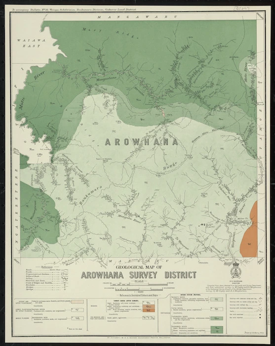 Geological map of Arowhana survey district [cartographic material] / drawn by G.E. Harris.
