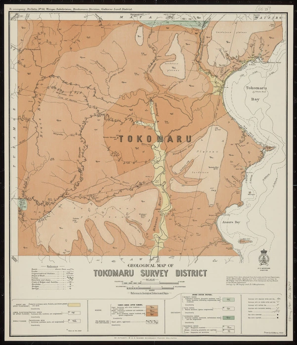Geological map of Tokomaru survey district [cartographic material] / drawn by G.E. Harris.