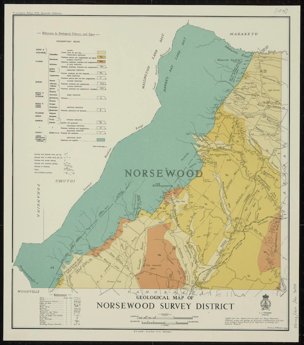 Geological map of Norsewood Survey District [cartographic material] / drawn by A.W. Hampton.