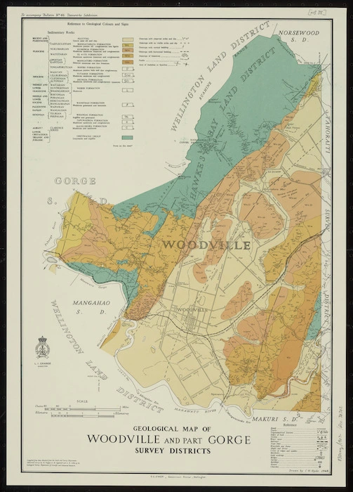 Geological map of Woodville and part Gorge Survey Districts [cartographic material] / drawn by C.H. Hyde.
