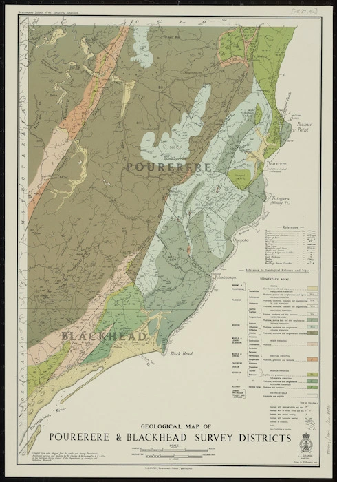 Geological map of Pourerere & Blackhead Survey Districts [cartographic material] / drawn by A.W. Hampton.