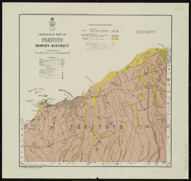 Geological map of Paritutu Survey District [cartographic material] / compiled and drawn by G.E. Harris and W. Bardsley.