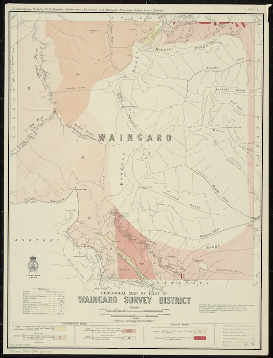 Geological map of part of Waingaro survey district [cartographic material] / drawn by G.E. Harris.