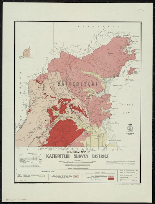 Geological map of Kaiteriteri Survey District [cartographic material] / drawn by G.E. Harris, 1930.