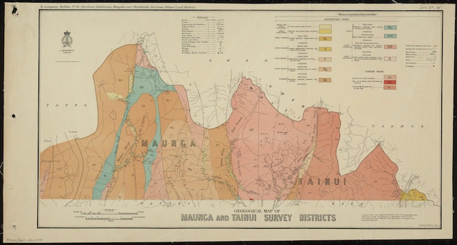 Geological map of Maunga and Tainui Survey Districts [cartographic material] / drawn by G.E. Harris.