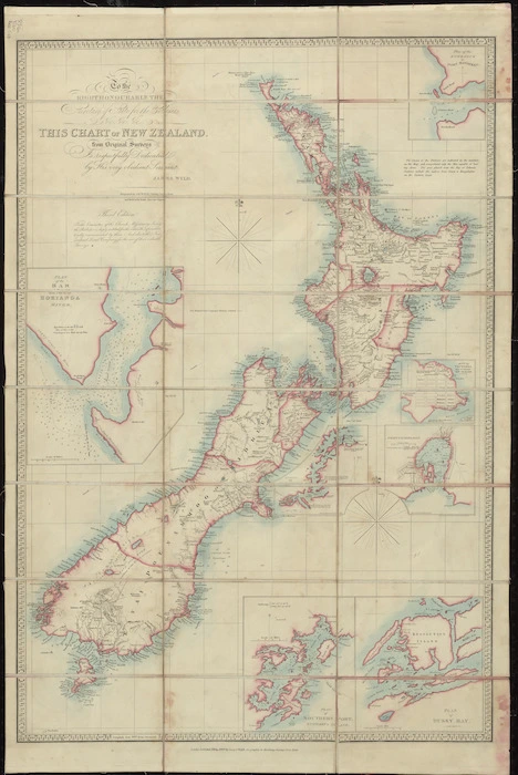 To the Right Honourable the Secretary of State for the Colonies etc. This chart of New Zealand from original surveys [cartographic material] / engraved by Jas. Wyld, Charing Cross East.