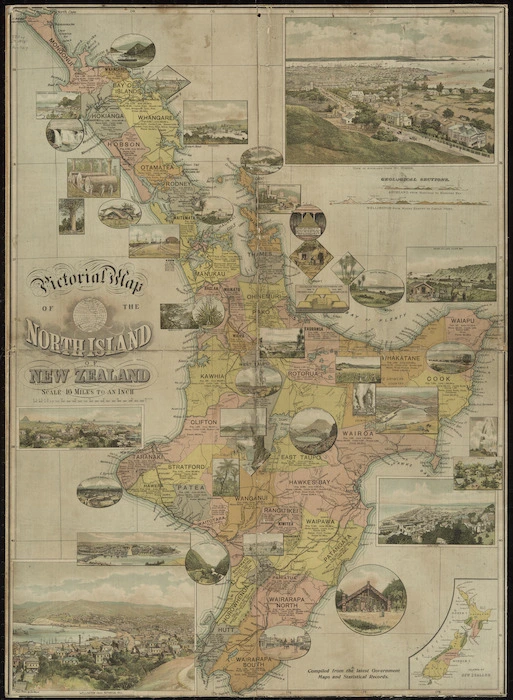 Pictorial map of the North Island of New Zealand [cartographic material] : compiled from the latest government maps and statistical records.