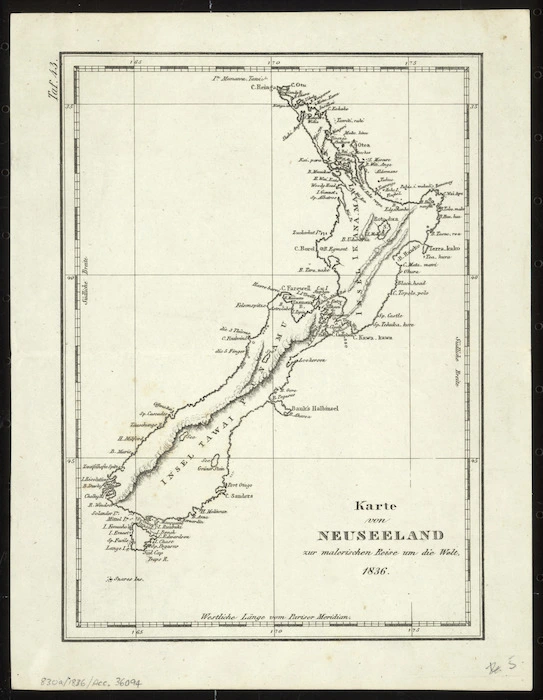 Karte von Neuseeland [cartographic material] : zur Malerischen Reise um die Welt, 1836.