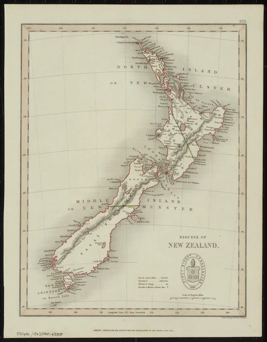 Diocese of New Zealand [cartographic material] / drawn and engraved by J. Archer.