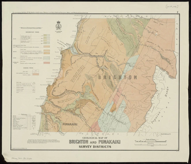 Geological map of Brighton and Punakaiki Survey Districts [cartographic material] / compiled and drawn by G.E. Harris.