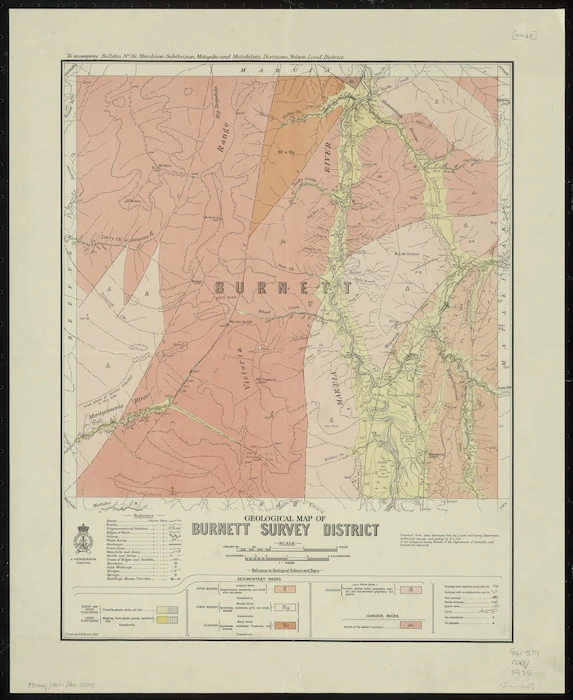 Geological map of Burnett survey district [cartographic material] / drawn by G.E. Harris, 1935.