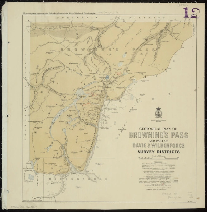 Geological plan of Browning's Pass and part of Davie & Wilberforce survey districts [cartographic material] / drawn by R.J. Crawford.