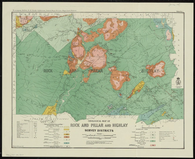 Geological map of Rock and Pillar and Highlay Survey Districts [cartographic material] / drawn by A.W. Hampton.
