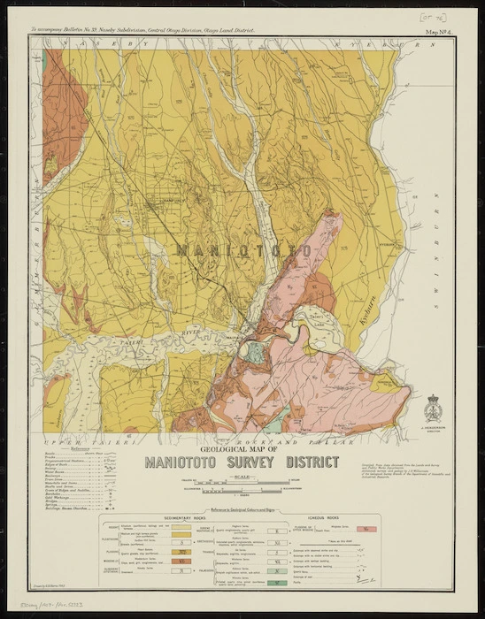 Geological map of Maniototo Survey District [cartographic material] / drawn by G.E. Harris.