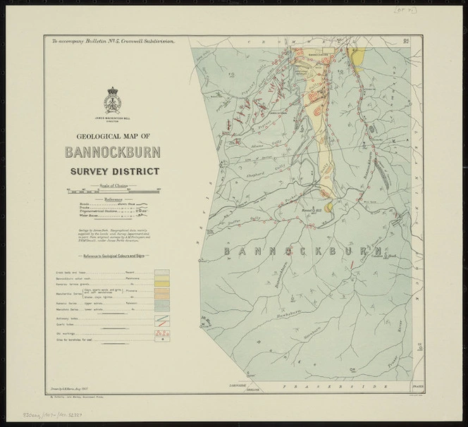 Geological map of Bannockburn Survey District [cartographic material] / drawn by G.E. Harris.