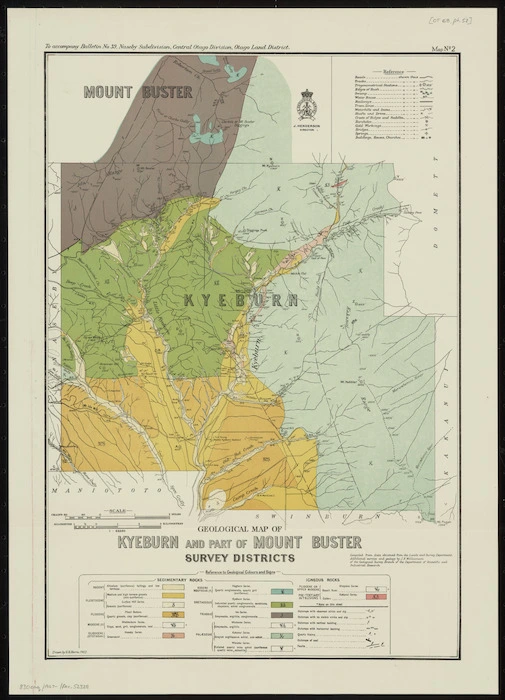 Geological map of Kyeburn and part of Mount Buster Survey Districts [cartographic material] / drawn by G.E. Harris.