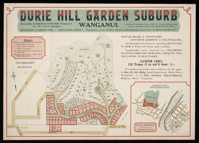 Durie Hill garden suburb, Wanganui [cartographic material] / [surveyed by] Wall & Bogle.