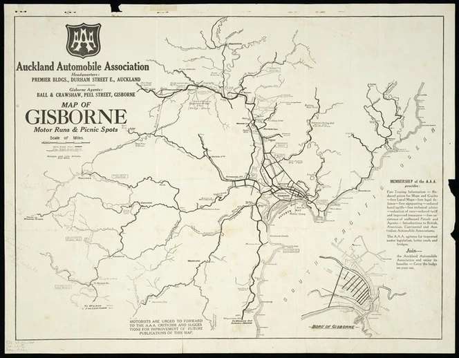 Map of Gisborne motor runs & picnic spots [cartographic material].