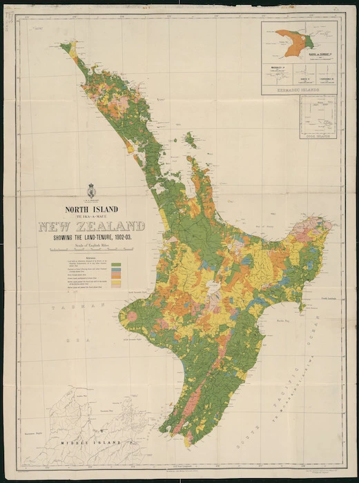 North Island (Te Ika-a-Maui), New Zealand [cartographic material] : showing the land-tenure, 1902-03 / G.P. Wilson, delt.