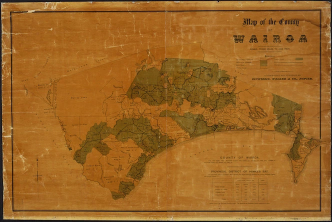 Map of the county of Wairoa [cartographic material] / lithographed and published by Dinwiddie, Walker & Co., Napier.