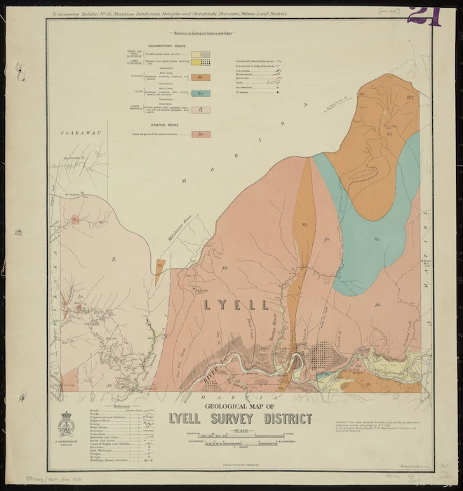 Geological map of Lyell survey district [cartographic material] / drawn by G.E. Harris, 1935.